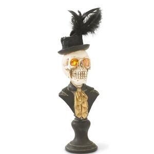 K&K 18 INCH HALLOWEEN SKELETON MAN BUST W/LED EYES ON PEDESTAL BRAND NEW
